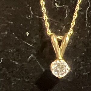 14k Gold Pendant Necklace with Clear Diamond- Elegant Women’s Jewelry